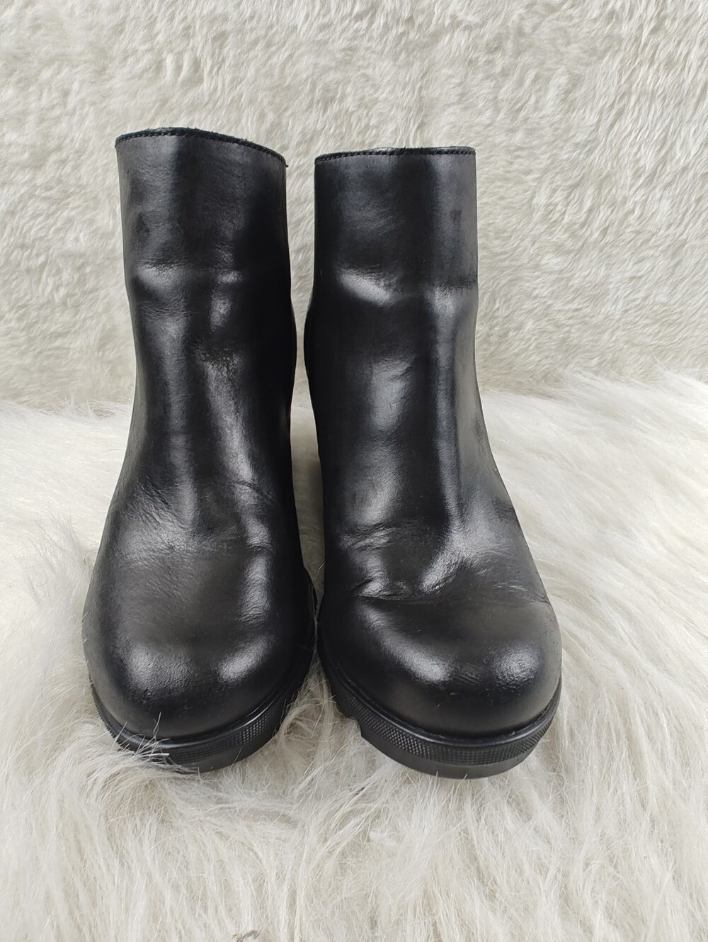Sorel Joan of Arctic Wedge Ankle Boots Black Leather Zip Women’s Size 7